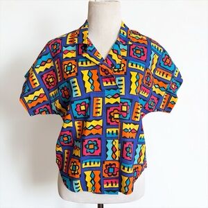 Vibrant Geometric Abstract Short Sleeve Top
